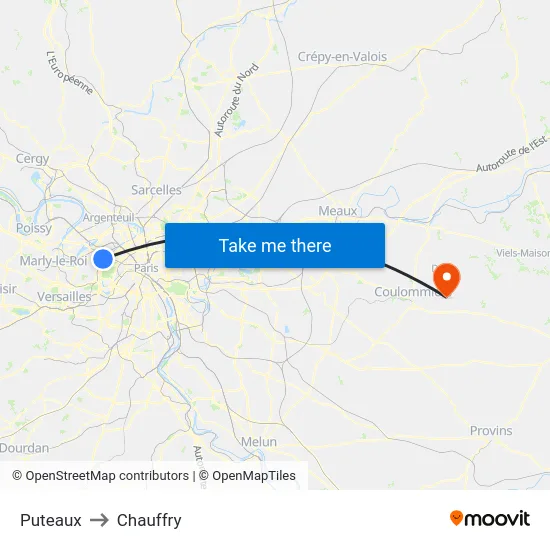 Puteaux to Chauffry map