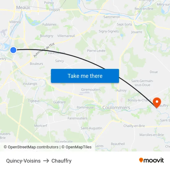 Quincy-Voisins to Chauffry map