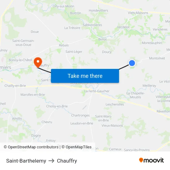 Saint-Barthelemy to Chauffry map