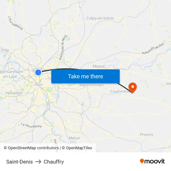 Saint-Denis to Chauffry map