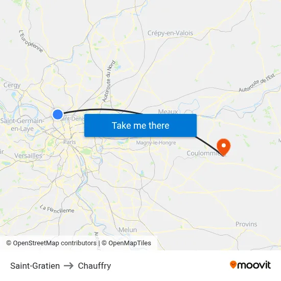 Saint-Gratien to Chauffry map