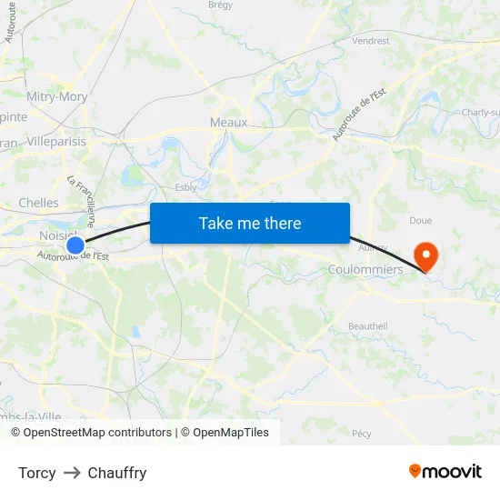 Torcy to Chauffry map