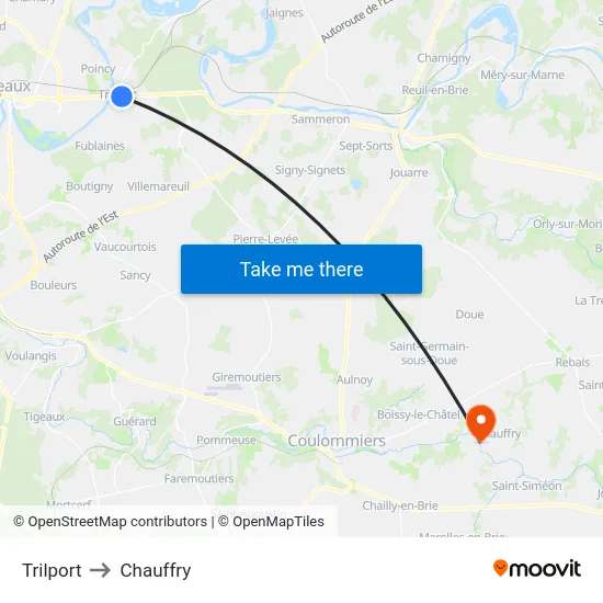 Trilport to Chauffry map