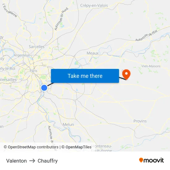 Valenton to Chauffry map