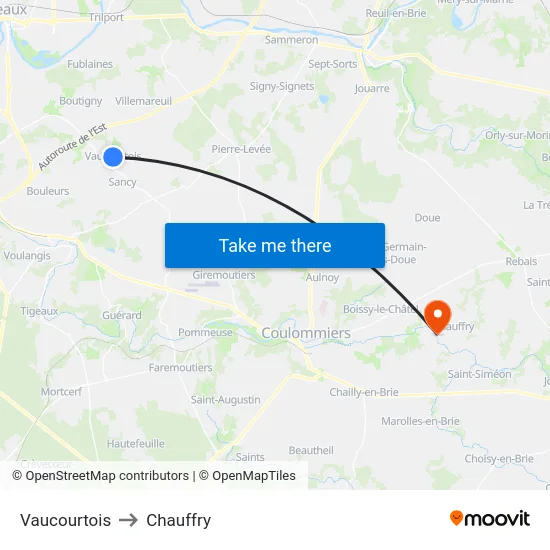 Vaucourtois to Chauffry map
