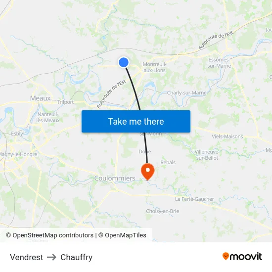 Vendrest to Chauffry map