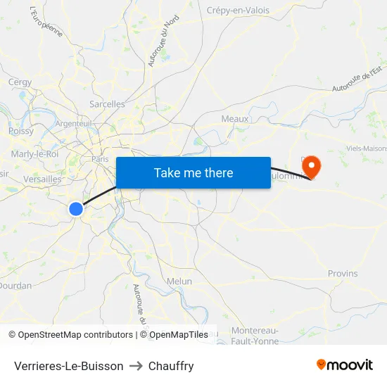 Verrieres-Le-Buisson to Chauffry map