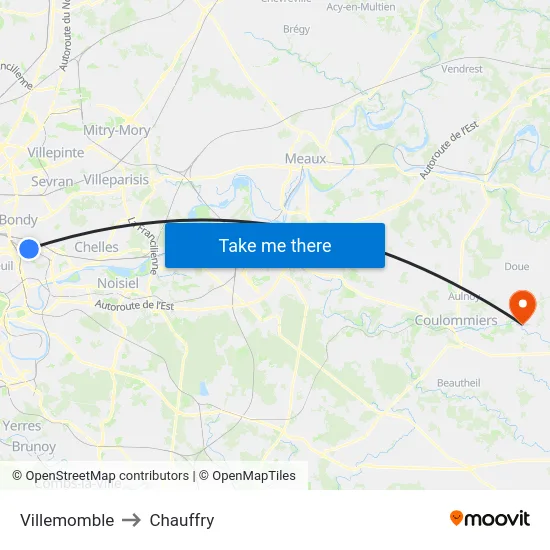 Villemomble to Chauffry map