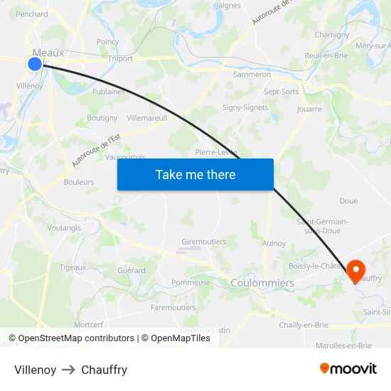 Villenoy to Chauffry map