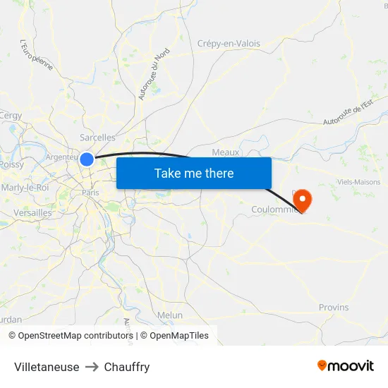 Villetaneuse to Chauffry map