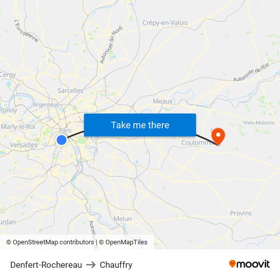 Denfert-Rochereau to Chauffry map