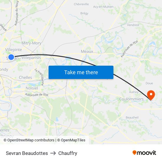 Sevran Beaudottes to Chauffry map