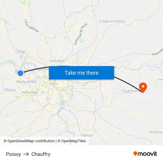 Poissy to Chauffry map