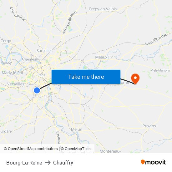 Bourg-La-Reine to Chauffry map