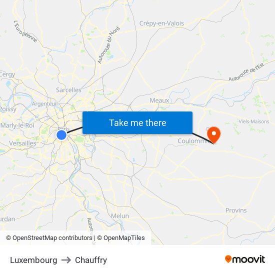 Luxembourg to Chauffry map