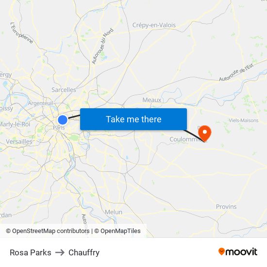 Rosa Parks to Chauffry map