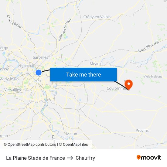 La Plaine Stade de France to Chauffry map