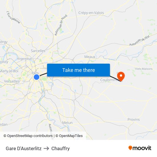 Gare D'Austerlitz to Chauffry map