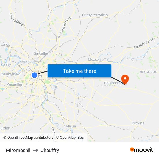 Miromesnil to Chauffry map