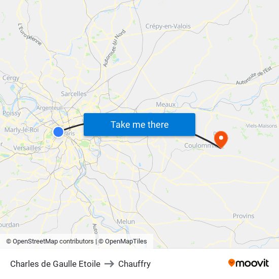 Charles de Gaulle Etoile to Chauffry map