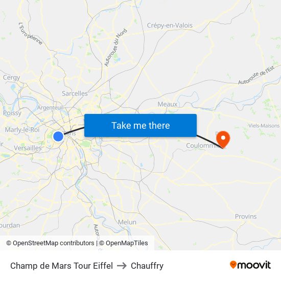 Champ de Mars Tour Eiffel to Chauffry map