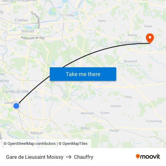 Gare de Lieusaint Moissy to Chauffry map