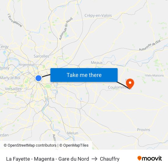 La Fayette - Magenta - Gare du Nord to Chauffry map