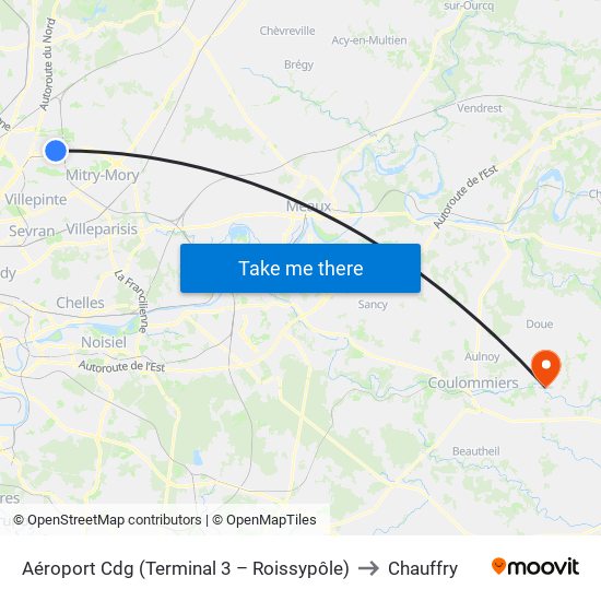 Aéroport Cdg (Terminal 3 – Roissypôle) to Chauffry map