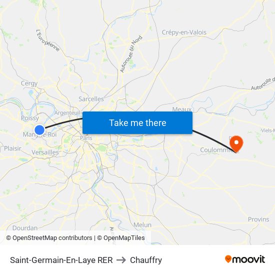 Saint-Germain-En-Laye RER to Chauffry map