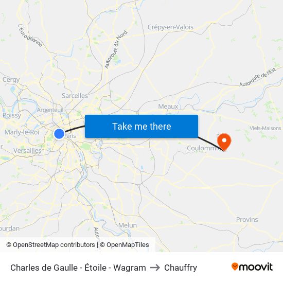 Charles de Gaulle - Étoile - Wagram to Chauffry map