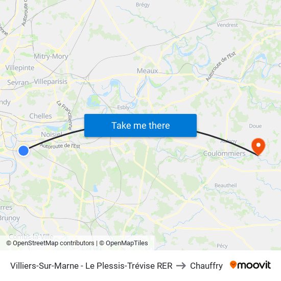 Villiers-Sur-Marne - Le Plessis-Trévise RER to Chauffry map