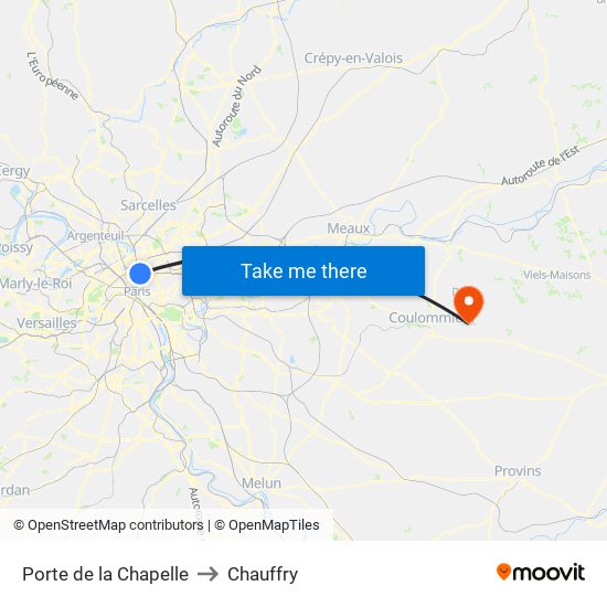 Porte de la Chapelle to Chauffry map