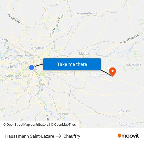 Haussmann Saint-Lazare to Chauffry map