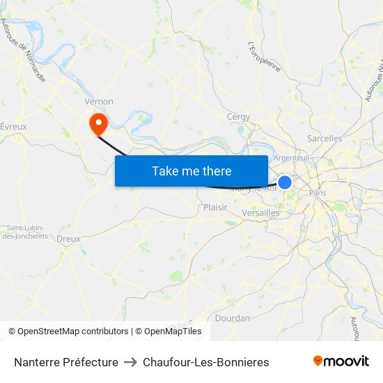 Nanterre Préfecture to Chaufour-Les-Bonnieres map