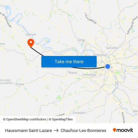 Haussmann Saint-Lazare to Chaufour-Les-Bonnieres map