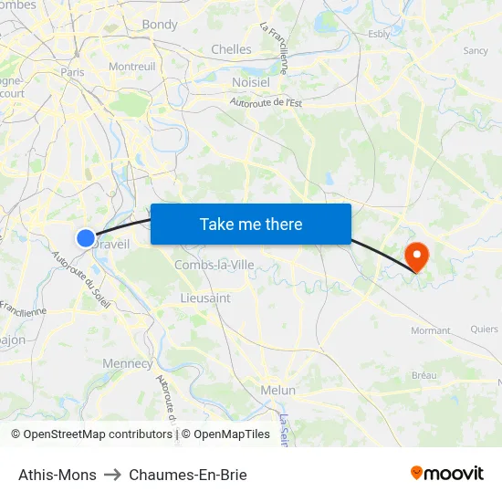 Athis-Mons to Chaumes-En-Brie map