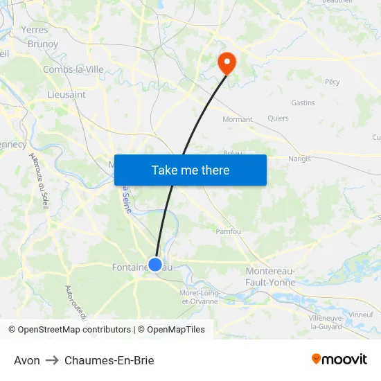 Avon to Chaumes-En-Brie map