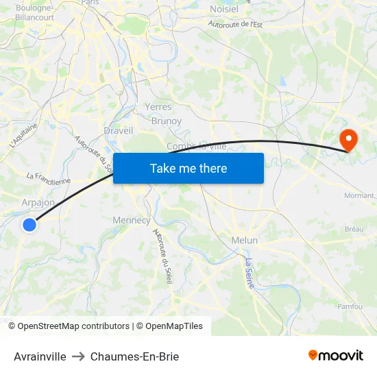 Avrainville to Chaumes-En-Brie map