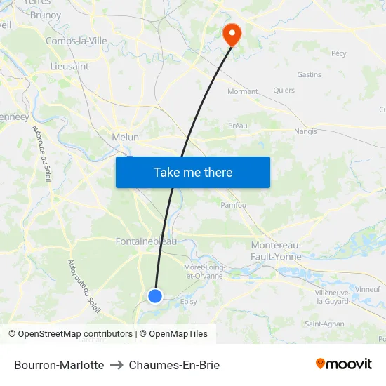 Bourron-Marlotte to Chaumes-En-Brie map