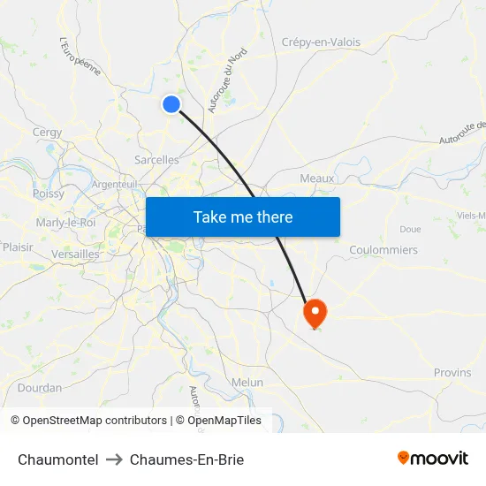 Chaumontel to Chaumes-En-Brie map