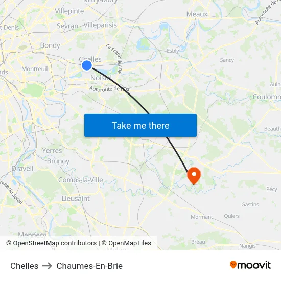 Chelles to Chaumes-En-Brie map