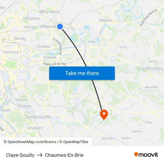 Claye-Souilly to Chaumes-En-Brie map