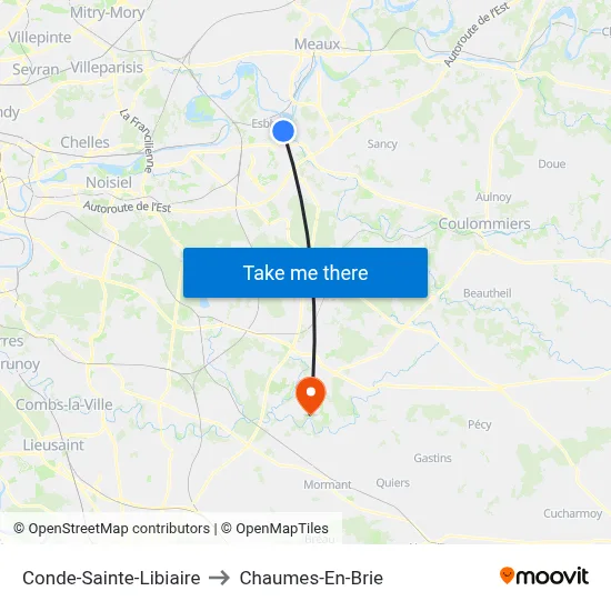Conde-Sainte-Libiaire to Chaumes-En-Brie map