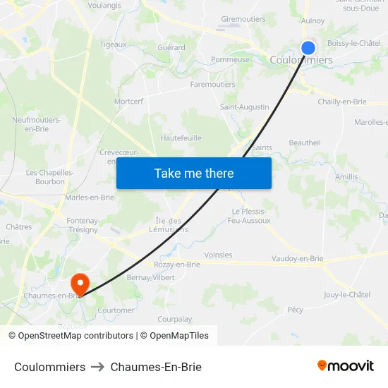 Coulommiers to Chaumes-En-Brie map