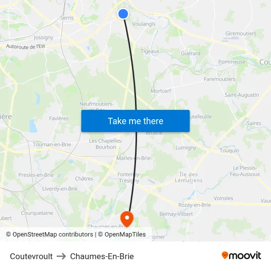 Coutevroult to Chaumes-En-Brie map