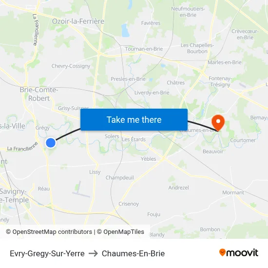 Evry-Gregy-Sur-Yerre to Chaumes-En-Brie map