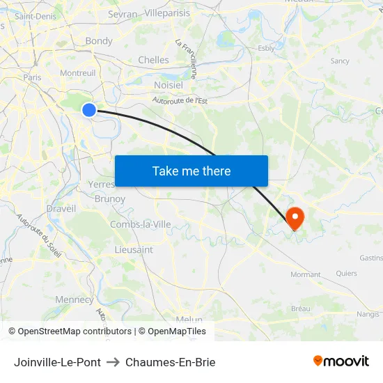 Joinville-Le-Pont to Chaumes-En-Brie map