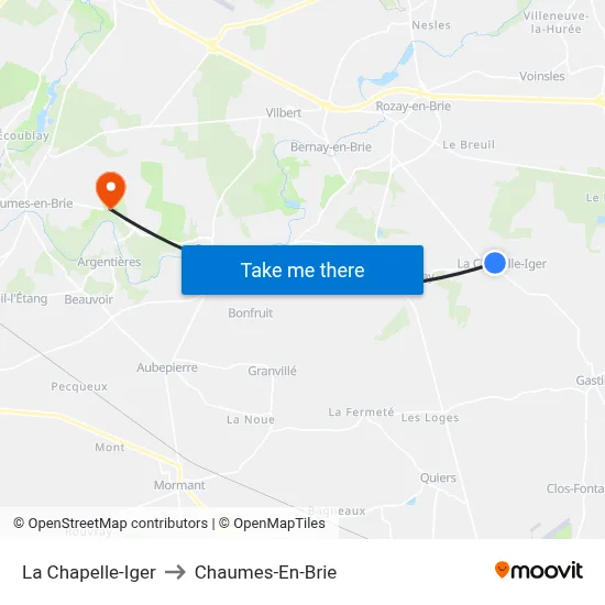 La Chapelle-Iger to Chaumes-En-Brie map