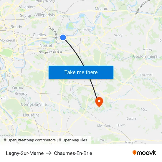 Lagny-Sur-Marne to Chaumes-En-Brie map