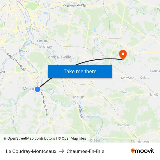 Le Coudray-Montceaux to Chaumes-En-Brie map